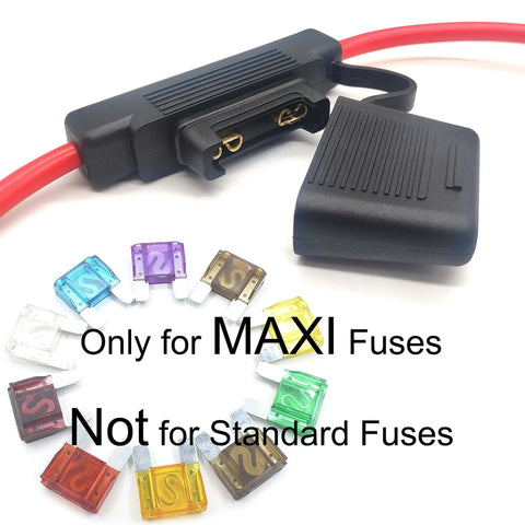 Heavy Duty Waterproof Inline Fuse Holder 8 AWG 15.8 Inch Long IP67 Dustproof Cover Two Pack Fits Maxi Fuses 20A To 100A DC Blade.