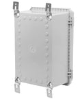 Front view of IP67 Waterproof Junction Box with Hinged Cover, Heavy Duty Stainless Steel Latch, Plastic Enclosure with Mounting Plate