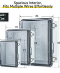 Side view of IP67 Waterproof Electrical Junction Box With Clear ABS Plastic Enclosure For Outdoor Garden Use, 8.7x6.7x4.3 Inches.
