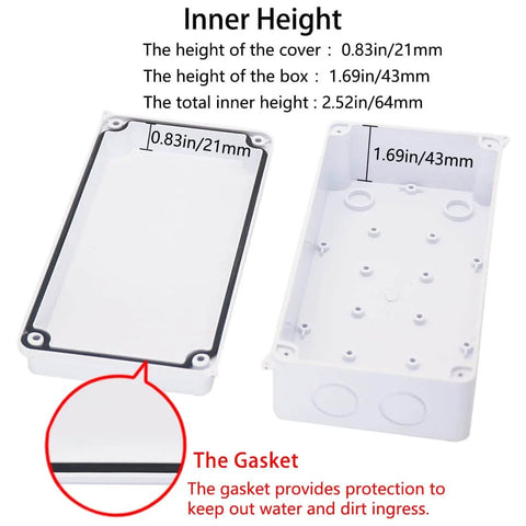Outdoor IP65 Waterproof Junction Box With Eight Reserved Holes ABS Plastic Electrical Enclosure open showing inner height and gasket