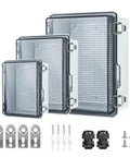 IP67 Waterproof Electrical Junction Box With Clear ABS Plastic Enclosure For Outdoor Garden Use Hinged Cover Mounting Plate
