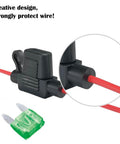 Close-up of Waterproof Mini Inline Fuse Holder with 20 Gauge Wire 12 Inch Leads, IP65 dustproof cap, ATM blade small fuse
