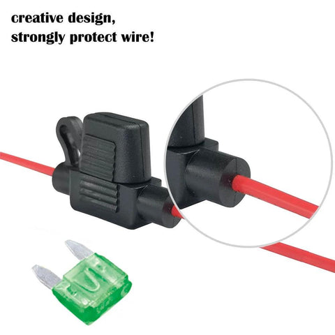 Close-up of Waterproof Mini Inline Fuse Holder with 20 Gauge Wire 12 Inch Leads, IP65 dustproof cap, ATM blade small fuse