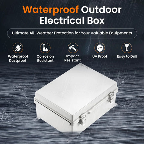 Outdoor Electrical Box IP67 Waterproof Junction Box with ABS plastic enclosure, hinged gray cover, ideal for weatherproof setups.