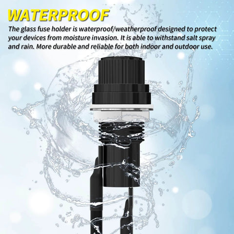 Panel Mount Fuse Holder For 5x20mm Fuses With Pre Soldered Wires waterproof design showing water resistance