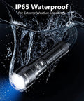 Two compact USB rechargeable LED flashlights deliver up to 6000 lumens with a zoomable beam and three modes, featuring an LCD power display, shown waterproof.