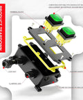 Exploded view of IP65 Waterproof Dual Light Switch Box with 30A DPST toggle switch and four PG9 cable glands for RV and Boat, Green.