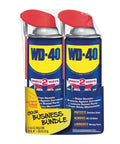 Two-pack of WD-40 cans with straw application for versatile use, labeled for corrosion protection and lubrication.