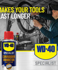 Man using Long Lasting Anti Rust Spray For Metal Parts That Keeps Rust Away Indoors Up To Two Years And Outdoors Up To One Year 6.5 Oz WD-40 Specialist Corrosion Inhibitor