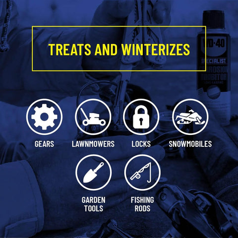 Long Lasting Anti Rust Spray For Metal Parts That Keeps Rust Away Indoors Up To Two Years And Outdoors Up To One Year 6.5 Oz WD-40 Specialist Corrosion Inhibitor promoting gear, lawnmower, lock, snowmobile, garden tool, fishing rod maintenance