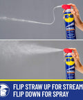 EZ Reach Flexible Straw Multi Use Lubricant For Tight Spaces By WD-40 14.4 Oz Spray Can with flexible straw in use