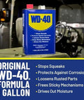 Heavy Duty Multipurpose Lubricant Spray For Tools And Equipment That Cleans Grease Grime And Dirt Penetrates Stuck Parts Displaces Moisture Prevents Rust And Corrosion Degreases Tar And Adhesives In A 1 Gallon Can From The Trusted WD-40 Brand