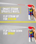 WD-40 Specialist fast rust relief penetrant with Smart Straw for spray and stream application, showcasing dual-action usage.