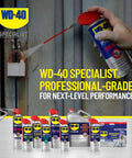 WD-40 Specialist fast rust relief penetrant spray on lock for corrosion removal.