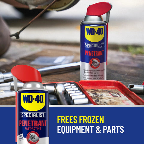 WD-40 Specialist fast rust relief penetrant with Smart Straw for quick rust removal and lubrication of tools and equipment.