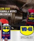 WD-40 Specialist fast rust relief penetrant in action, low odor formula spraying on metal surface