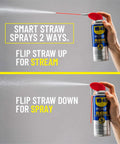 WD-40 Specialist Silicone Lubricant with SMART STRAW SPRAYS 2 WAYS, 11 OZ, showing straw in up and down positions for spray options