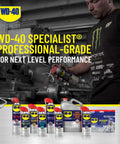Image of WD-40 Specialist Silicone Lubricant with SMART STRAW SPRAYS 2 WAYS, 11 OZ shown among the WD-40 product range, with mechanic usage.