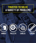 Image showing WD-40 Specialist White Lithium Grease Spray with SMART STRAW SPRAYS 2 WAYS being used on machinery parts.