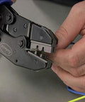 Person using Crimp Right Weather Tight Connector Crimping Kit Ferrule Crimper Plier Wire Stripper for wiring projects