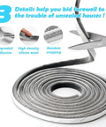 Coiled 40FT Weather Stripping Door Seal being cut with scissors, showcasing upgraded adhesive and high-density silicon wool.