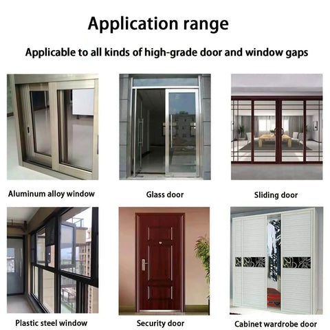 Various doors and windows showcasing application for 33 Ft Gray Self-Adhesive Soundproofing Weather Stripping for Doors and Windows, 0.35" Wide x 0.2" Thick.