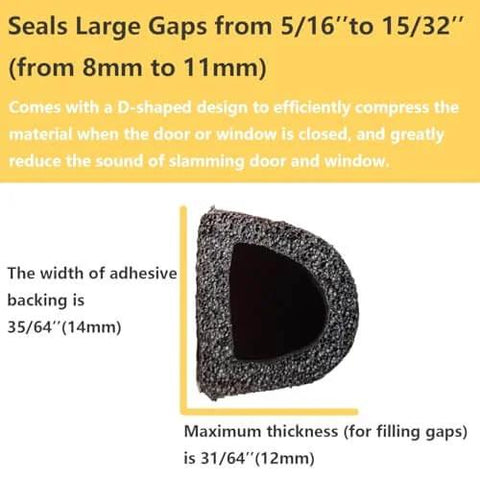 Close-up of Weather Stripping Seal Strip for Doors/Windows 18 Feet, showing D-shaped design and size information.