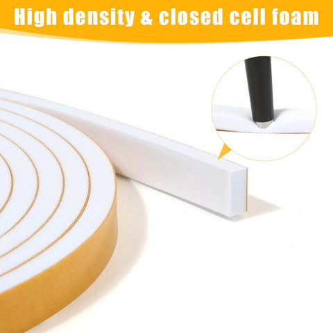 16Feet Weather Stripping Seal (1/2 Inch X 1/4 Inch) for Door Window, high density foam tape, white, detail of closed cell foam.