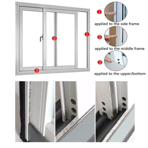 Installation of Self-Adhesive Pile Weather Stripping Seal for Sliding Windows and Door Frames, 16.5ft x 11/32 inch, Grey