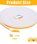16Feet Weather Stripping Seal (1/2 Inch X 1/4 Inch) for Door Window shown as coiled white foam tape with size dimensions
