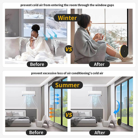 Weather Stripping Door Seal in use during winter, preventing cold air entry; summer scene showing reduced AC loss through sealed windows.