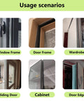Image showing Thick Self Adhesive Brush Weather Stripping For Windows And Doors 0.9 Inch Brush Height By 0.4 Inch Backing Width 33 Feet Length Grey Sliding Seal Strip Window Felt Dust Stopper Draft Blocker Insulation And Winter Weatherproofing usage scenarios on window frame, door frame, wardrobe, sliding door, cabinet, and door edge.
