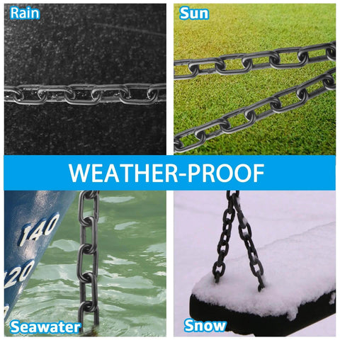 Weather-proof black chain in rain, sun, seawater, and snow conditions. ✝️ 1/3'' x 16.4 Ft Long Black Chain for Hanging, Carbon Steel.