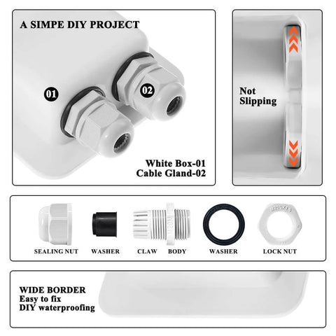 Weatherproof ABS Cable Entry Gland For Solar Projects All Cable Types 2mm2 To 6mm2 Dia, Perfect For RV Campervan Boat Setups, PG7 Waterproof Gland