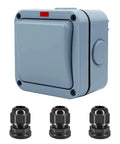 Weatherproof Outdoor Light Switch 15A IP66 One Gang SPDT 110-250V with Cable Glands and Connectors