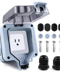 Weatherproof Outdoor Electrical Outlet Box 15A 125V With Cover NPT Half Inch Cable Glands For Garden Patio Yard Parking Lot Courtyard Receptacle IP66 Waterproof Dustproof Heavy Duty Built For Outdoors