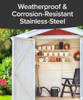 Open garden shed showing weatherproof and corrosion-resistant stainless steel Ultra Thin Magnetic Cabinet And Drawer Magnets Sets For Quick Easy Peel And Stick Installation Slim Design Fits Virtually Anywhere Includes Eight Sets For Full Kitchen And Home Use.