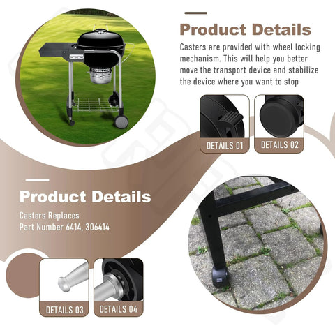 Weber Caster Wheel For Gas Grills Stem Style Locking Swivel Caster 6414 306414 Replacement Fits Genesis 1000 5000 Genesis A B C Silver Summit Spirit Grills Also Fits Ranch Kettle And Performer Charcoal Grills Includes Insert Two And Five Sixteenth Inch details and installation on grill leg.