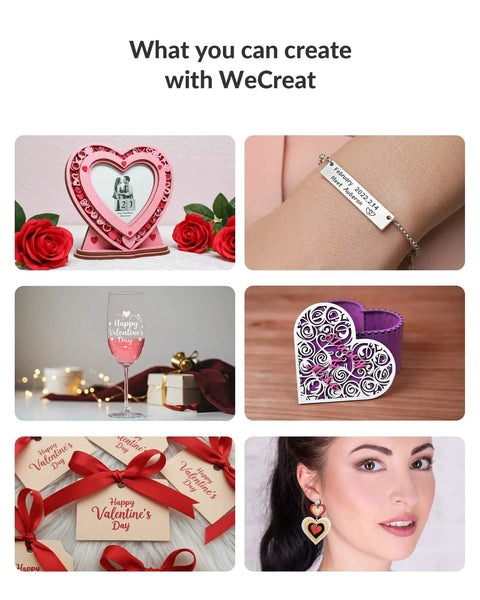 Examples of engravings created with Vision 20W Laser Engraver Machine With AirGurad Pro Fume Extractor, featuring custom gifts and jewelry.