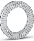 Close-up of Nord-Lock Wedge Locking Washer for 3/8 In Bolts Steel Zinc Flake, single washer showing serrated design.