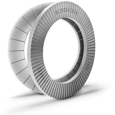 Nord-Lock Wedge Locking Washers For 3/8 In Bolts Steel Zinc Flake 20 Pairs, showing textured surface and zinc flake coating