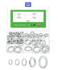 Vibration Resistant Wedge Locking Washers For M8 To M20 Bolts 90 Pcs Mn Steel in a clear box with assorted sizes visible