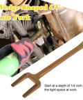 Worker using 2 Piece Axle Popper Kit Inner CV Axle Removal Tool Set on vehicle, wedge-shaped tool in action, visible close-up.