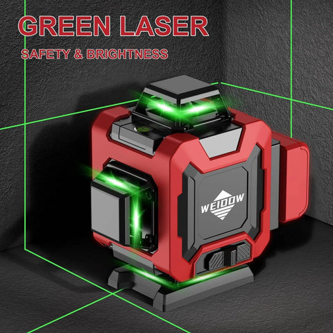 Laser Level 360 Self Leveling with Tripod, WEIDDW 4D Lazer Level projecting green laser lines in corner
