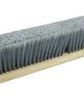 Weiler 42042 24" Fine Sweep Floor Brush with flagged silver polystyrene fill and natural lacquered block, side view.