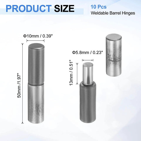Product size of Set Of 10 Weldable Barrel Hinges 2 Inch By 3/8 Inch Carbon Steel Heavy Duty Detachable Weld On Door Hinges.