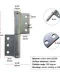 Diagram of six pack weldable lift off flag hinge, heavy duty steel, 4x1.5 inch size with 2.2mm thickness and 9mm pin, for doors and ramps.
