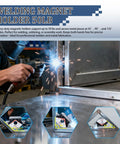 Welding professional using 50LB magnet, showcasing Comprehensive 22 Piece Welding Accessories Kit With Heavy Duty Chipping Hammer
