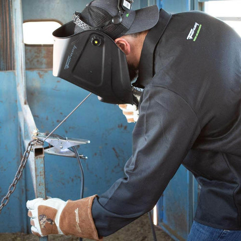 Welder using Three Thirty Second Inch E6013 Welding Rod 5 Pound All Position for Easy Wetting and Smooth Beads Low Spatter AC Or DC