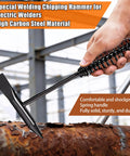 Complete Welding Accessories Tools Kit For Beginners including 10.5 inch chipping hammer in use, showing steel construction and spring handle.